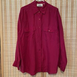 Chazzz 100% Silk Women's Button Up Long Sleeve Women Blouse  Large Hot Pink Silk